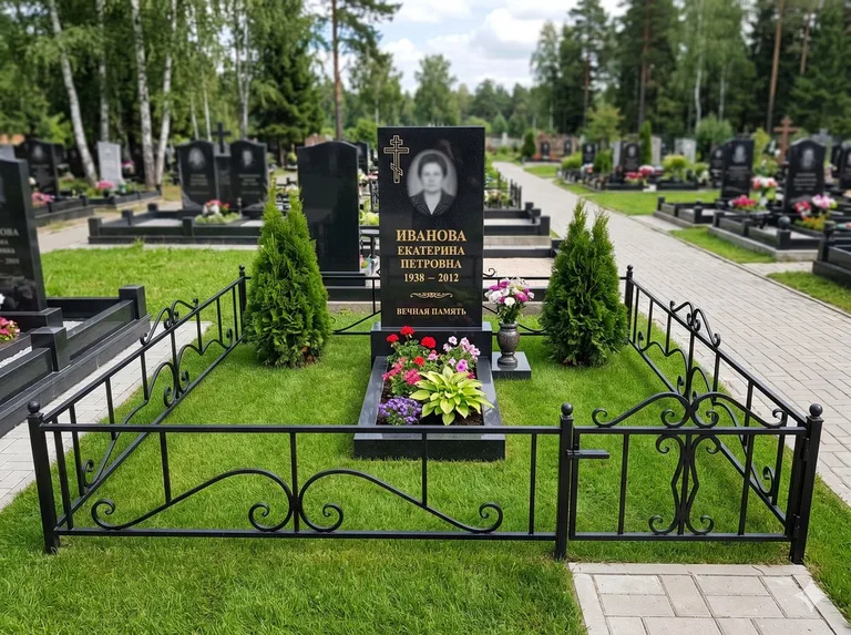 Зелёный газон на могильном участке в Воронеже