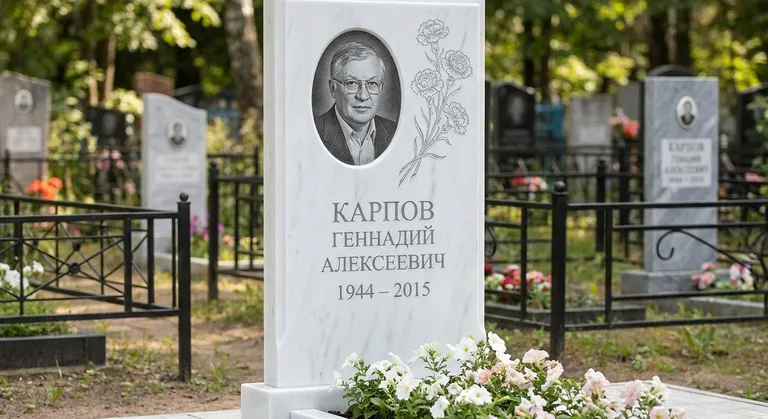 Памятник с гравировкой гвоздик — выполненная работа «Карпов» в Воронеже