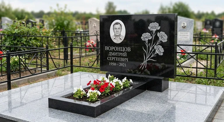 Памятник с гравировкой гвоздик — выполненная работа «Воронцов» в Воронеже