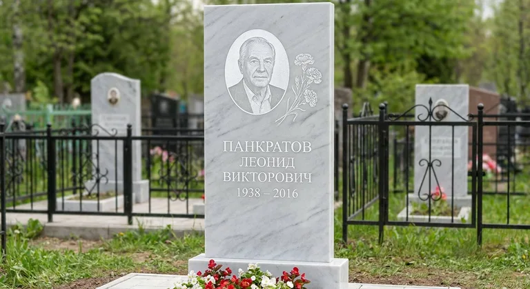 Памятник с гравировкой гвоздик — выполненная работа «Панкратов» в Воронеже