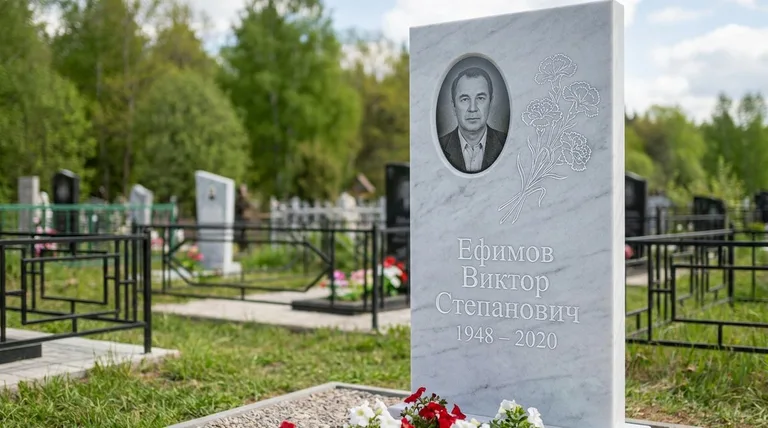 Памятник с гравировкой гвоздик — выполненная работа «Ефимов» в Воронеже