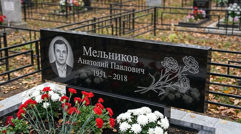 Памятник с гравировкой гвоздик — выполненная работа «Мельников» в Воронеже