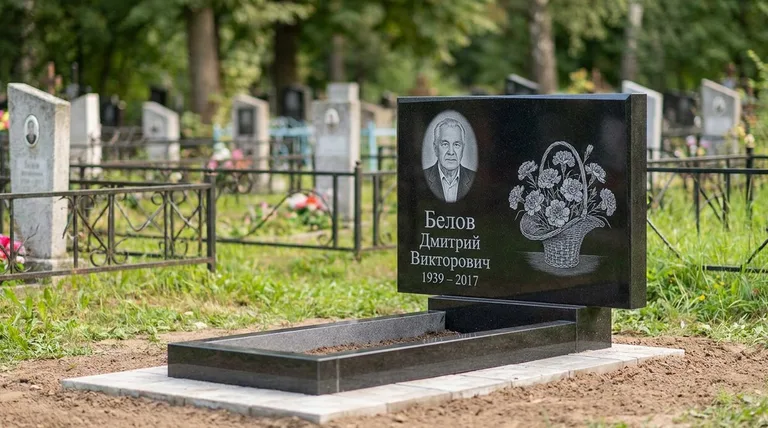 Памятник с гравировкой гвоздик — выполненная работа «Белов» в Воронеже