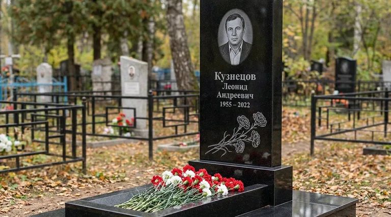 Памятник с гравировкой гвоздик — выполненная работа «Кузнецов» в Воронеже