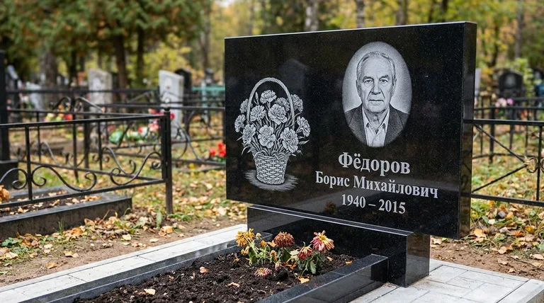 Памятник с гравировкой гвоздик — выполненная работа «Фёдоров» в Воронеже