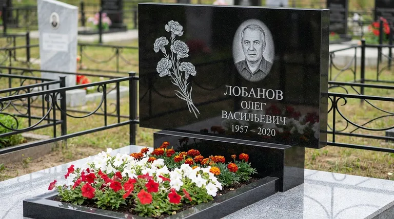 Памятник с гравировкой гвоздик — выполненная работа «Лобанов» в Воронеже