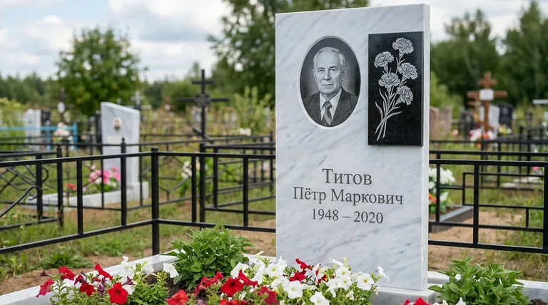 Памятник с гравировкой гвоздик — выполненная работа «Титов» в Воронеже