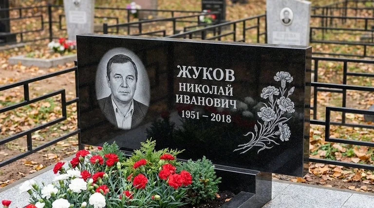 Памятник с гравировкой гвоздик — выполненная работа «Жуков» в Воронеже