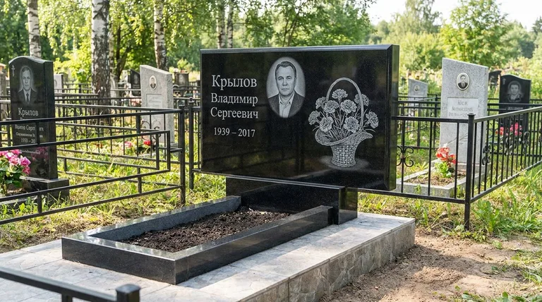 Памятник с гравировкой гвоздик — выполненная работа «Крылов» в Воронеже