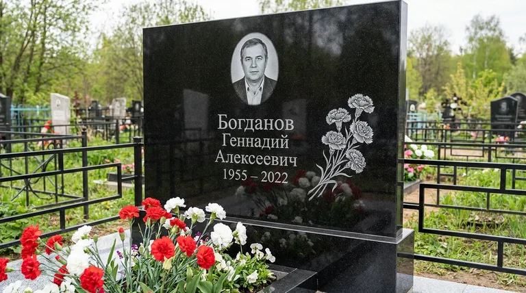 Памятник с гравировкой гвоздик — выполненная работа «Богданов» в Воронеже