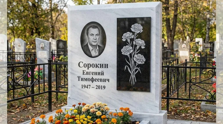 Памятник с гравировкой гвоздик — выполненная работа «Сорокин» в Воронеже