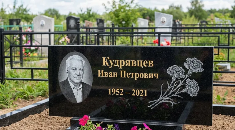 Памятник с гравировкой гвоздик — выполненная работа «Кудрявцев» в Воронеже