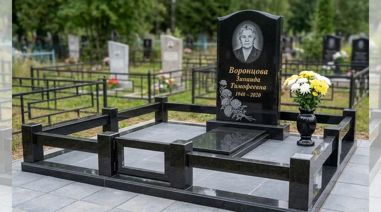 Памятник с гравировкой хризантем — выполненная работа «Воронцова» в Воронеже