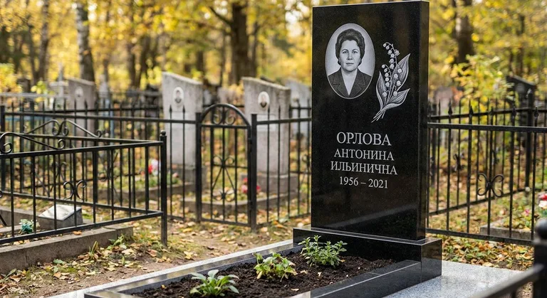 Памятник с гравировкой ландышей — выполненная работа «Орлова» в Воронеже