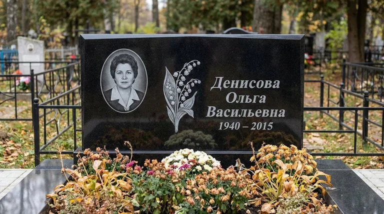 Памятник с гравировкой ландышей — выполненная работа «Денисова» в Воронеже