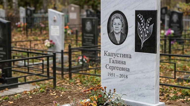 Памятник с гравировкой ландышей — выполненная работа «Капустина» в Воронеже