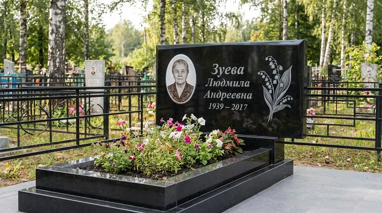 Памятник с гравировкой ландышей — выполненная работа «Зуева» в Воронеже