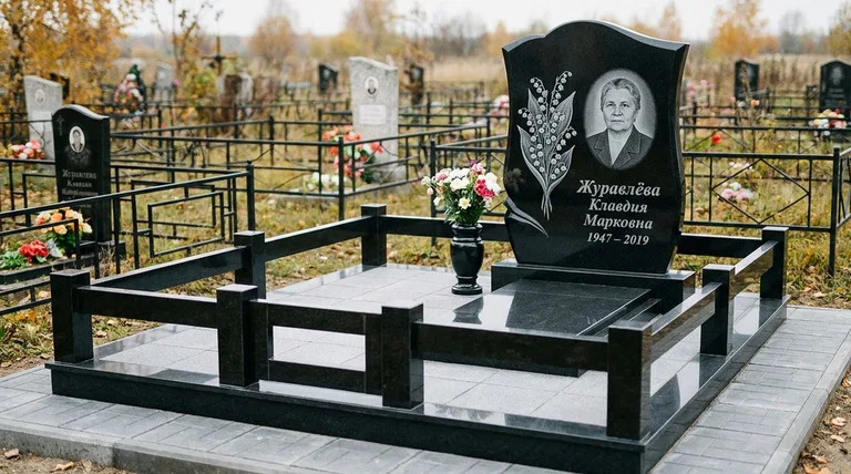 Памятник с гравировкой ландышей — выполненная работа «Журавлёва» в Воронеже