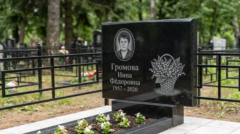 Памятник с гравировкой ландышей — выполненная работа «Громова» в Воронеже