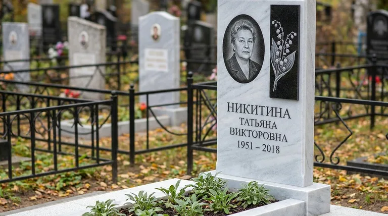 Памятник с гравировкой ландышей — выполненная работа «Никитина» в Воронеже