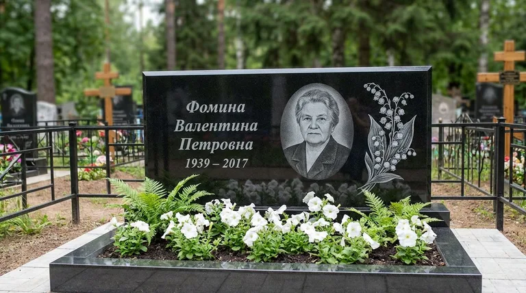 Памятник с гравировкой ландышей — выполненная работа «Фомина» в Воронеже