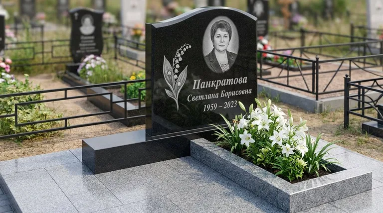 Памятник с гравировкой ландышей — выполненная работа «Панкратова» в Воронеже