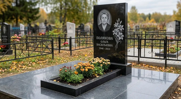 Памятник с гравировкой лилий — выполненная работа «Полякова» в Воронеже