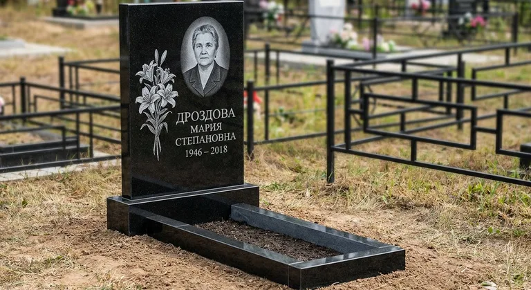 Памятник с гравировкой лилий — выполненная работа «Дроздова» в Воронеже