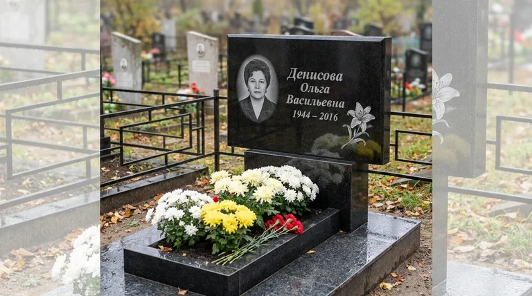 Памятник с гравировкой лилий — выполненная работа «Денисова» в Воронеже