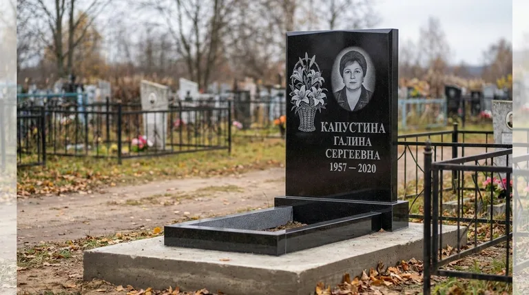 Памятник с гравировкой лилий — выполненная работа «Капустина» в Воронеже