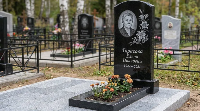 Памятник с гравировкой лилий — выполненная работа «Тарасова» в Воронеже