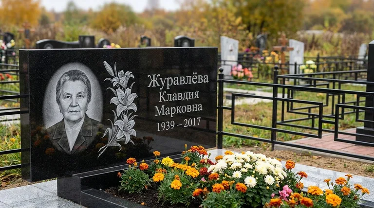 Памятник с гравировкой лилий — выполненная работа «Журавлёва» в Воронеже