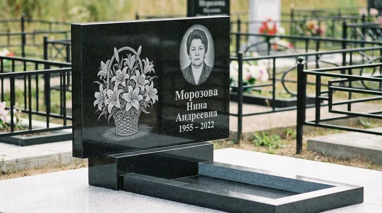 Памятник с гравировкой лилий — выполненная работа «Морозова» в Воронеже