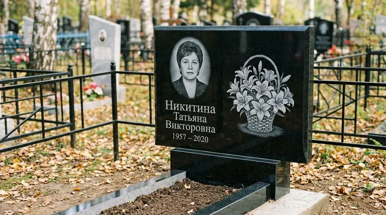 Памятник с гравировкой лилий — выполненная работа «Никитина» в Воронеже