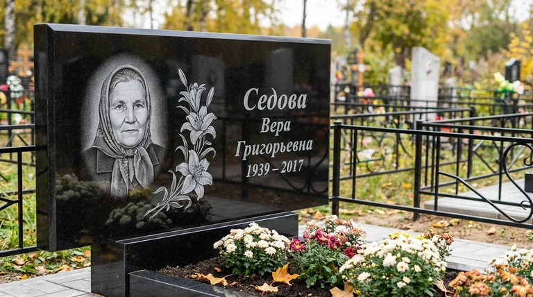 Памятник с гравировкой лилий — выполненная работа «Седова» в Воронеже