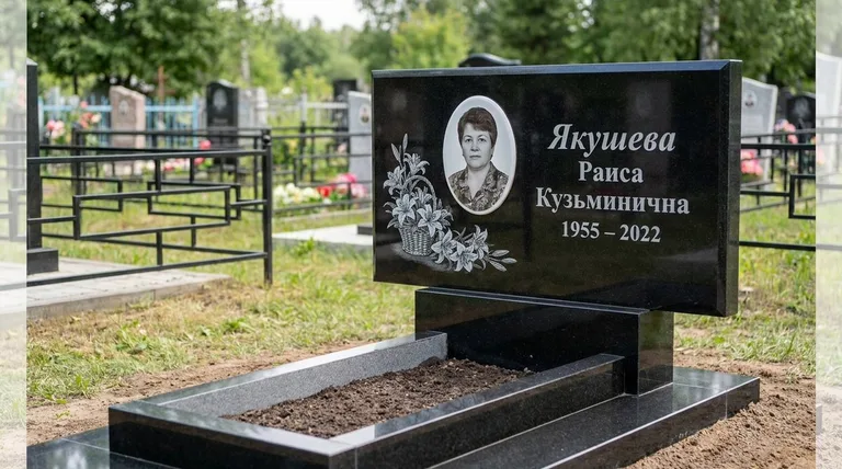 Памятник с гравировкой лилий — выполненная работа «Якушева» в Воронеже