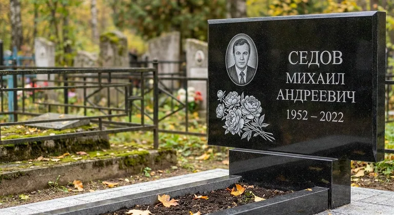 Памятник с гравировкой пионов — выполненная работа «Седов» в Воронеже