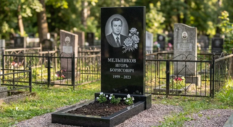 Памятник с гравировкой пионов — выполненная работа «Мельников» в Воронеже