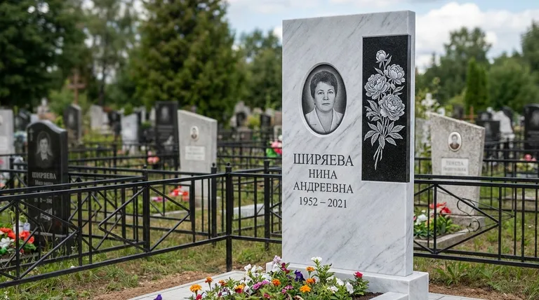 Памятник с гравировкой пионов — выполненная работа «Ширяева» в Воронеже
