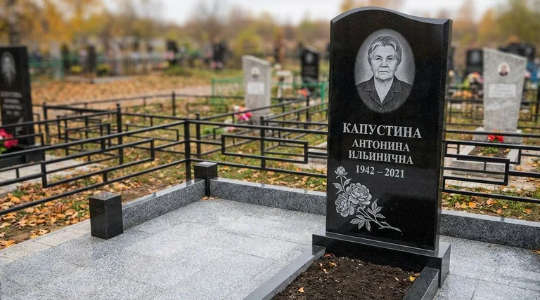 Памятник с гравировкой пионов — выполненная работа «Капустина» в Воронеже