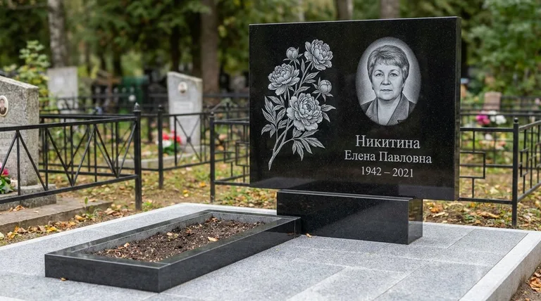 Памятник с гравировкой пионов — выполненная работа «Никитина» в Воронеже