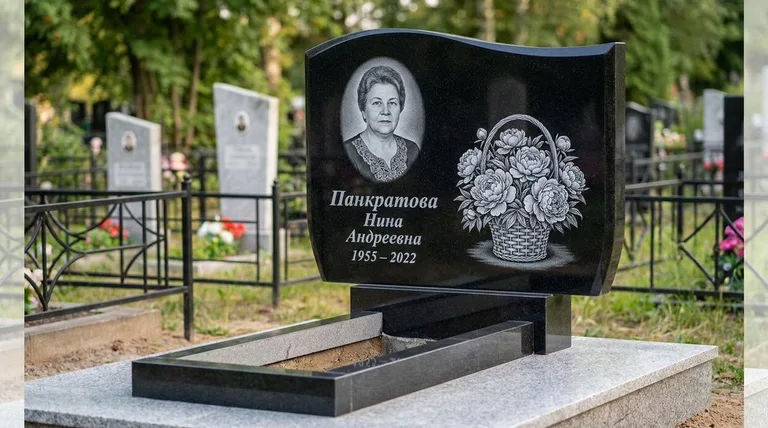 Памятник с гравировкой пионов — выполненная работа «Панкратова» в Воронеже
