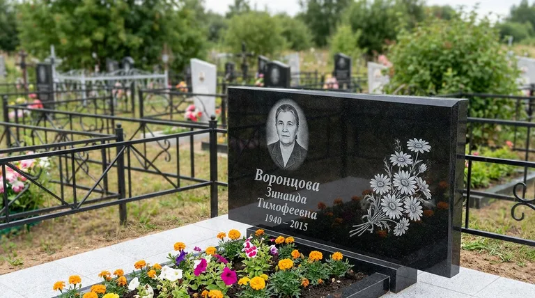 Памятник с гравировкой ромашек — выполненная работа «Воронцова» в Воронеже