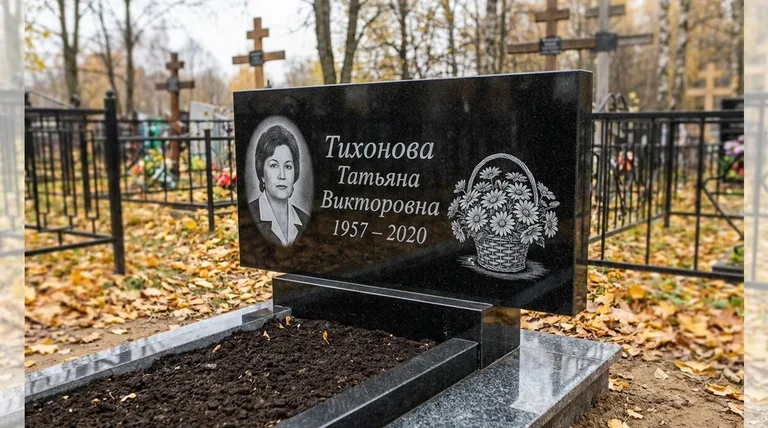 Памятник с гравировкой ромашек — выполненная работа «Тихонова» в Воронеже