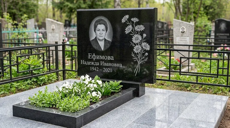 Памятник с гравировкой ромашек — выполненная работа «Ефимова» в Воронеже