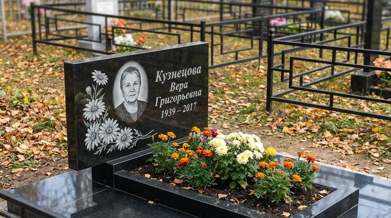 Памятник с гравировкой ромашек — выполненная работа «Кузнецова» в Воронеже