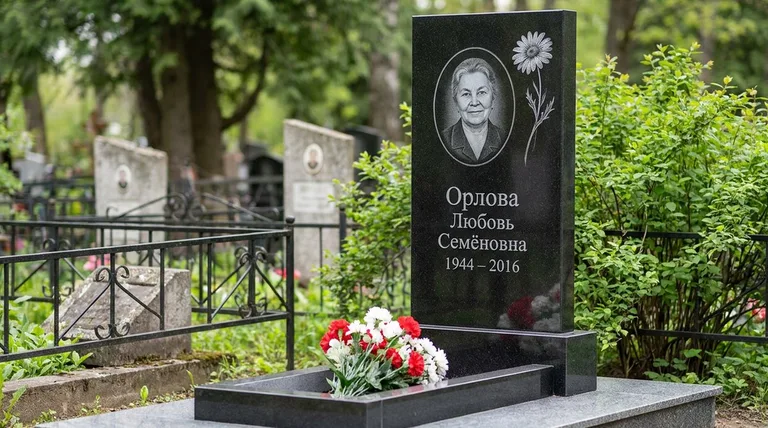 Памятник с гравировкой ромашек — выполненная работа «Орлова» в Воронеже