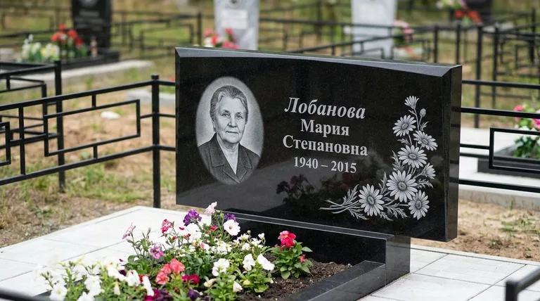 Памятник с гравировкой ромашек — выполненная работа «Лобанова» в Воронеже