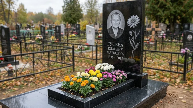 Памятник с гравировкой ромашек — выполненная работа «Гусева» в Воронеже
