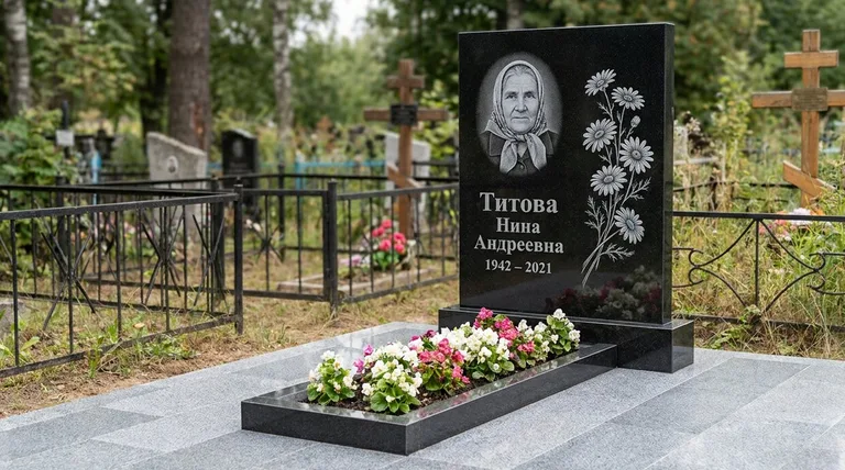 Памятник с гравировкой ромашек — выполненная работа «Титова» в Воронеже